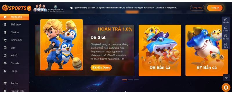 Giao diện chơi slot v&agrave; bắn c&aacute; tại vsport